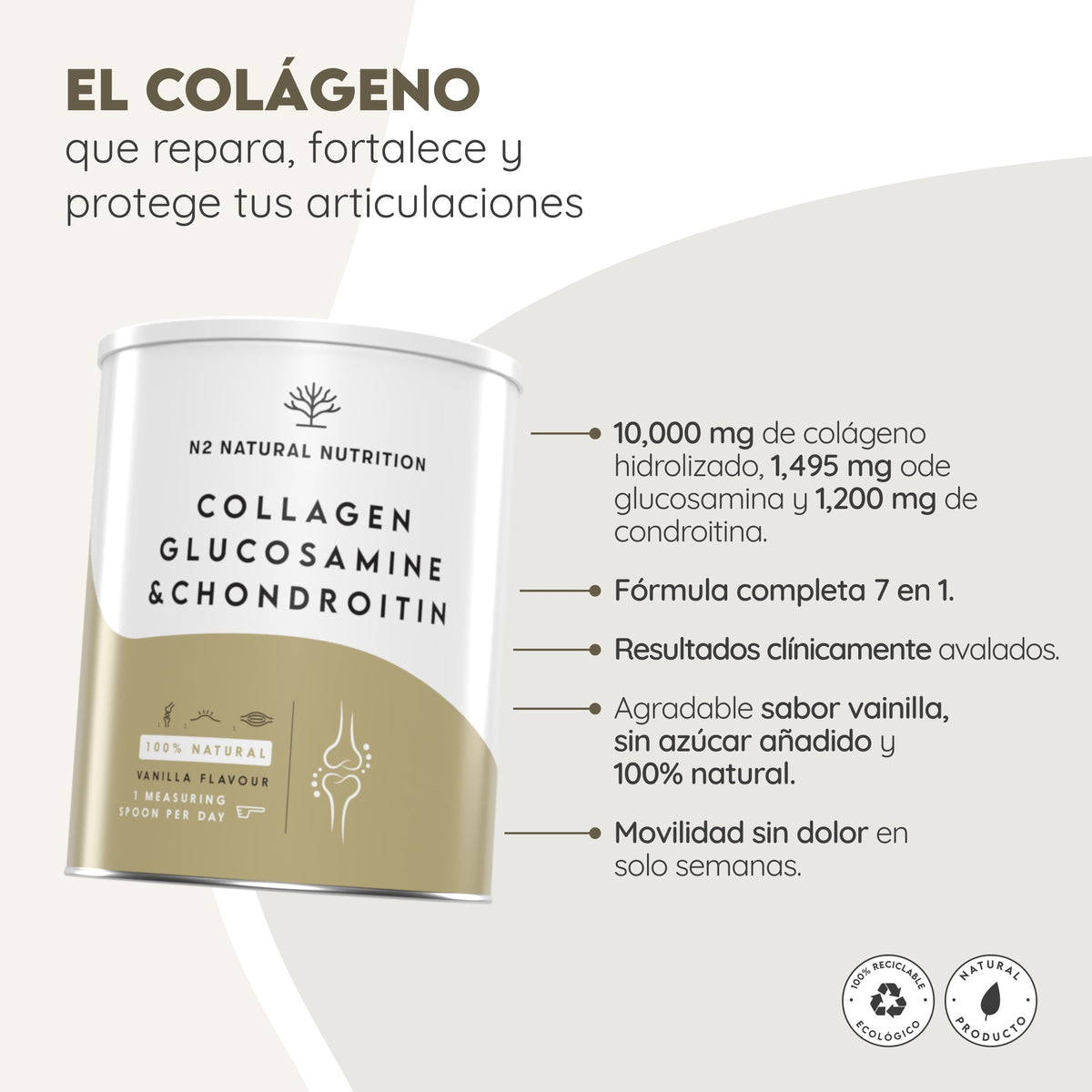 Colágeno Hidrolizado en Polvo 30 días Articulaciones N2 Natural Nutrition 400 g