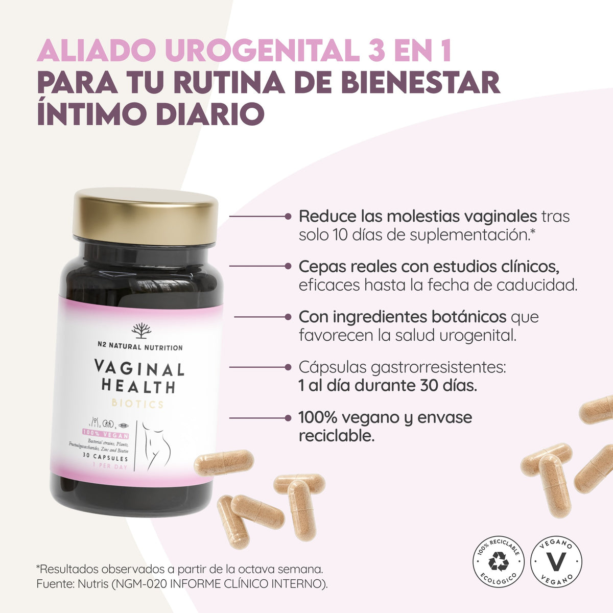 Vaginal Health Probióticos 30 días Íntima N2 Natural Nutrition 30 cáps.