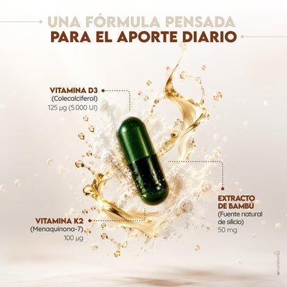 Vitamina D3 + K2 + Bambú 150 días Huesos N2 Natural Nutrition 150 cápsulas
