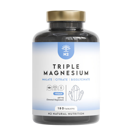 Triple Magnesio Citrato + Malato + Bisglicinato 90 días Relajación N2 Natural Nutrition 180 comprimidos