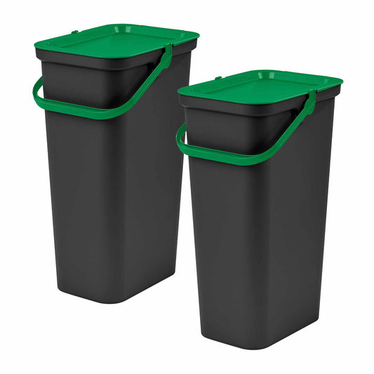 Set De 2 Papeleras moda 25l Con Asa Verde Y Negro