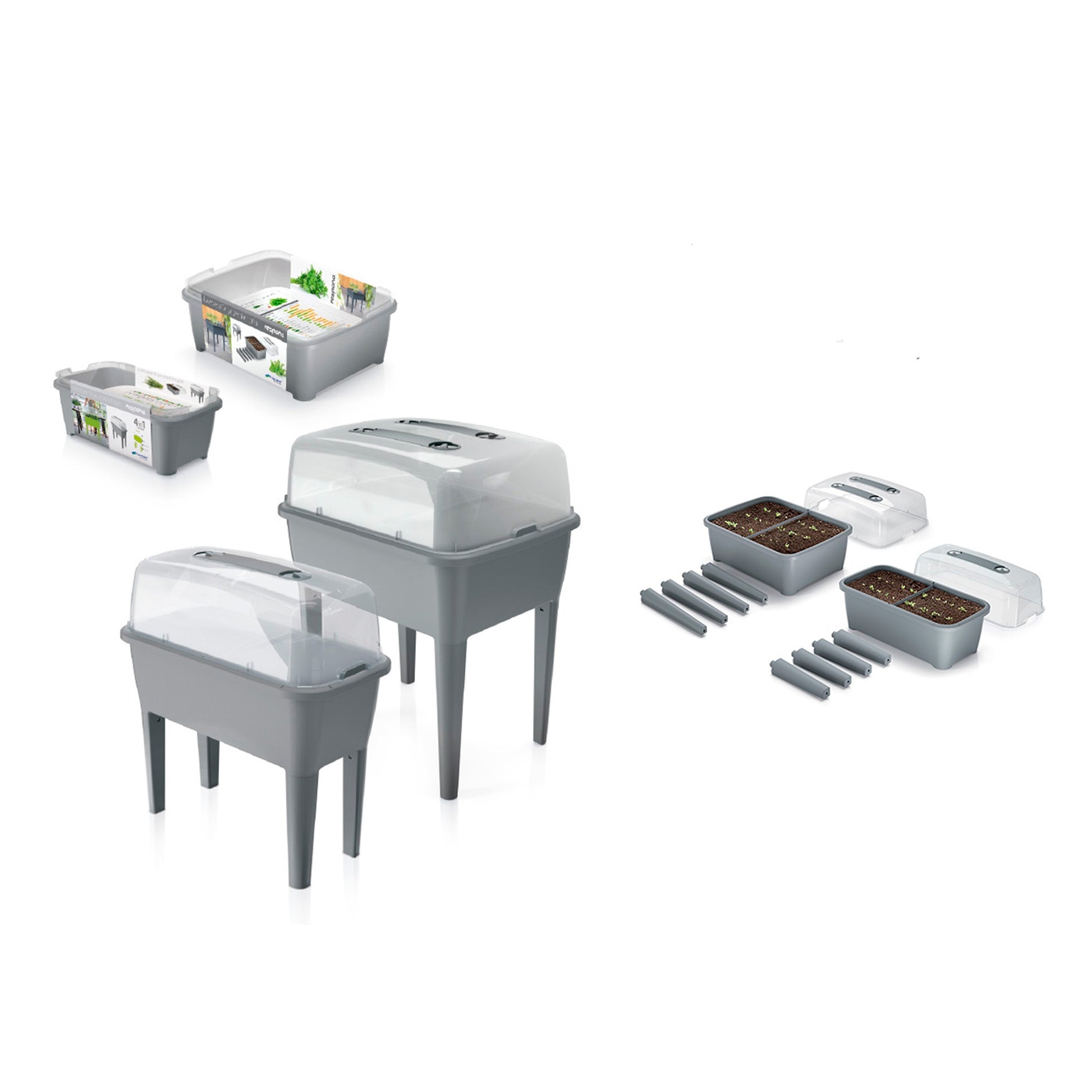 Jardinera Alta 83 L, Con Tapa De Policarbonato, Para Proteger Tus Plantas, Prosperplast Respana Planter Set De Plástico En Color Gris Piedra, 96,3_4