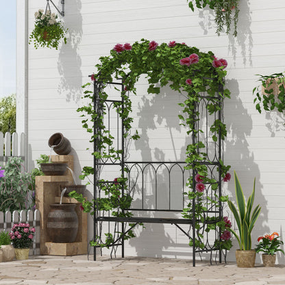 Outsunny Arco De Jardín Con Banco De Metal Para Plantas Trepadoras Rosales_1