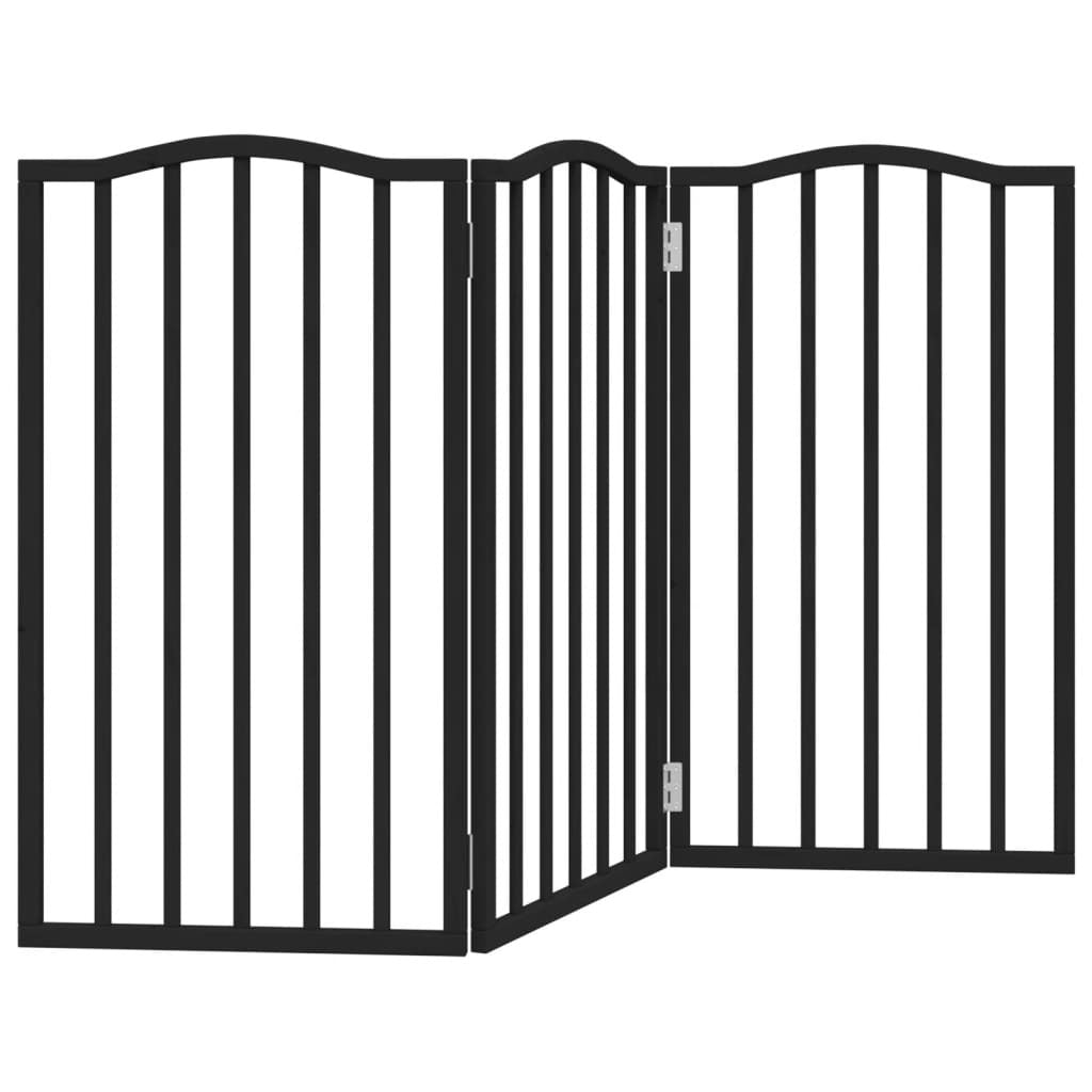 Vidaxl Puerta Para Perros Plegable 3 Paneles Madera Álamo Negra 150 Cm_0