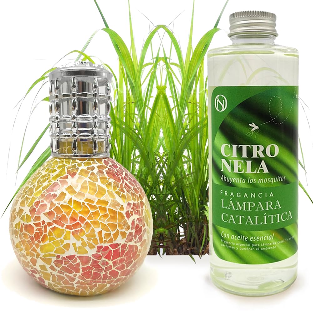 Lámpara Catalítica Mosaico Bicolor + Aroma Citronela 200ml - Elimina Malos Olores, Impurezas Y Perfuma_0
