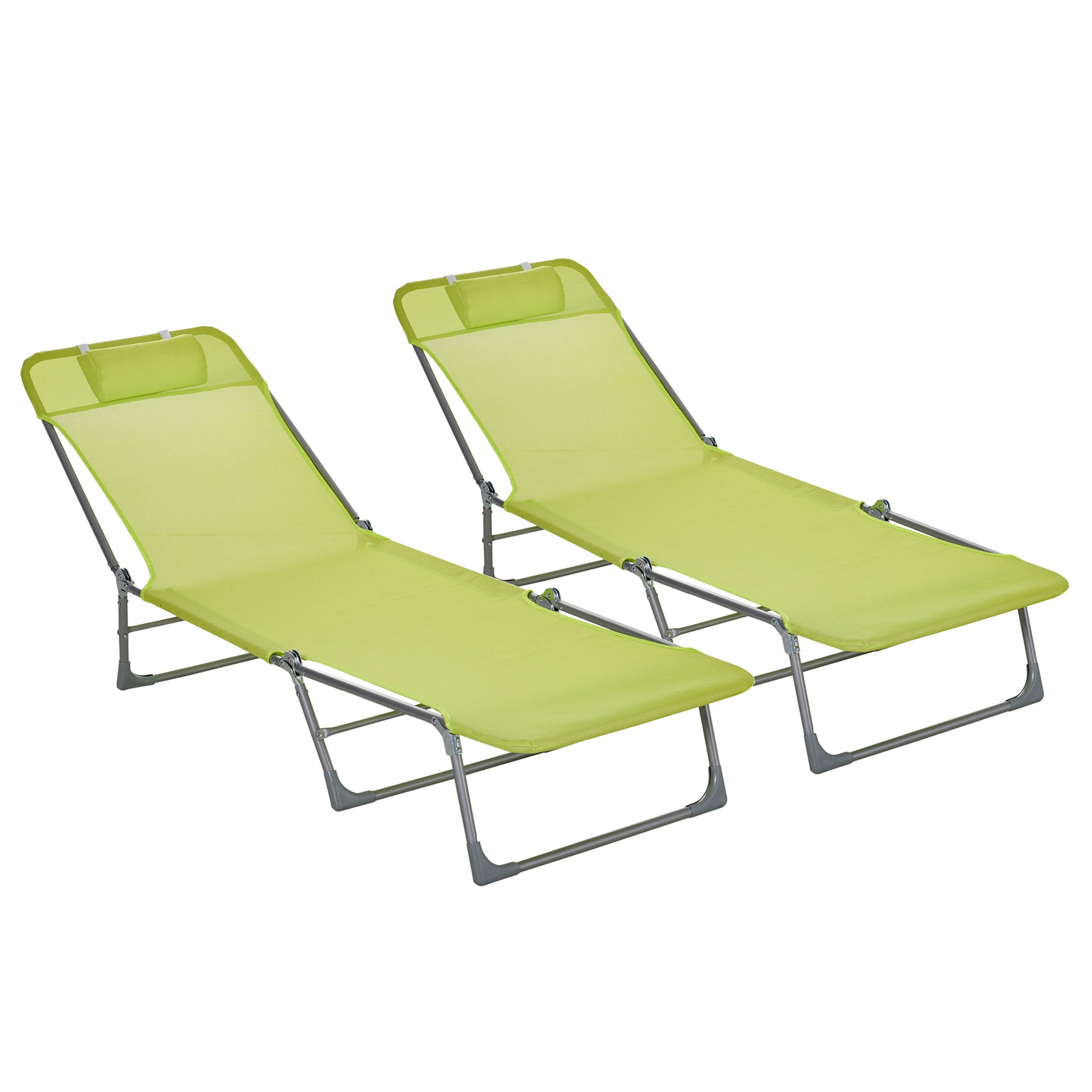 Outsunny Conjunto De 2 Tumbonas Plegables Con Respaldo 182x56x24,5 Cm Verde_0