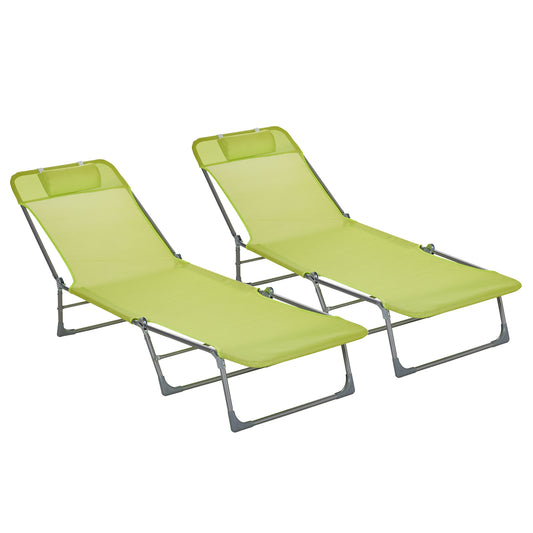Outsunny Conjunto De 2 Tumbonas Plegables Con Respaldo 182x56x24,5 Cm Verde_0