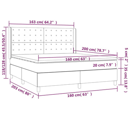 Cama Box Spring Colchón Y Luces Led Tela Azul 160x200 Cm / Vetonek_1