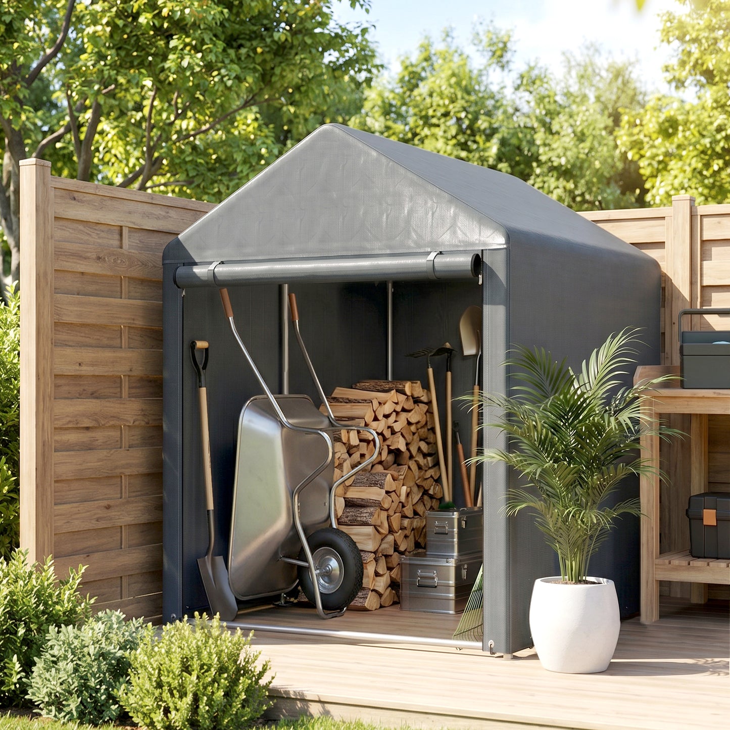 Outsunny Carpa Para Herramientas Bicicletas Y Motos 1,2x1,8x1,65 M Gris Oscuro_4