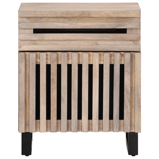 Mesita De Noche Madera Maciza De Mango Blanca 50x34x60 Cm_0