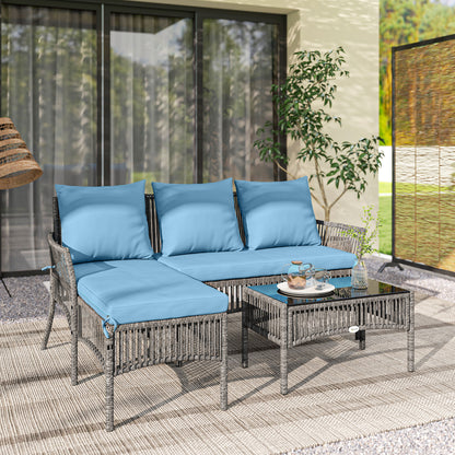 Outsunny Conjunto Muebles Jardín Exterior De Ratán 3 Piezas Cojines Azul Claro_1
