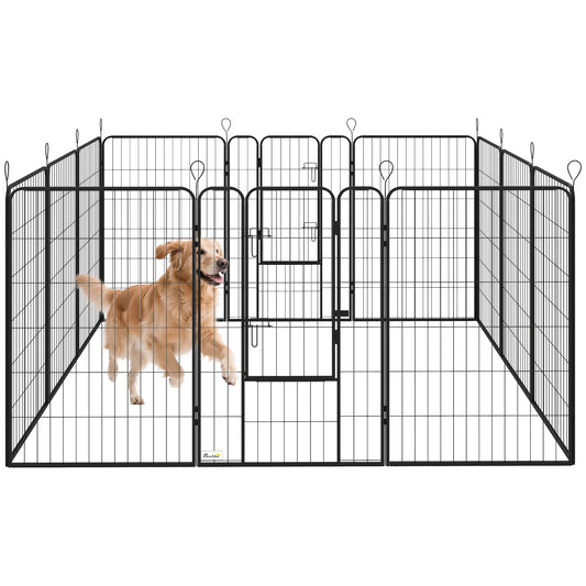 Pawhut Parque Para Perros De 12 Paneles 80x120 Cm Con 2 Puertas Negro_0