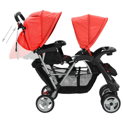 Vidaxl Carrito Para 2 Niños Tandem De Acero Rojo Y Negro_4