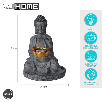 Luz Solar De Buda Polystone Oro Oxidado Ø17x25cm_1