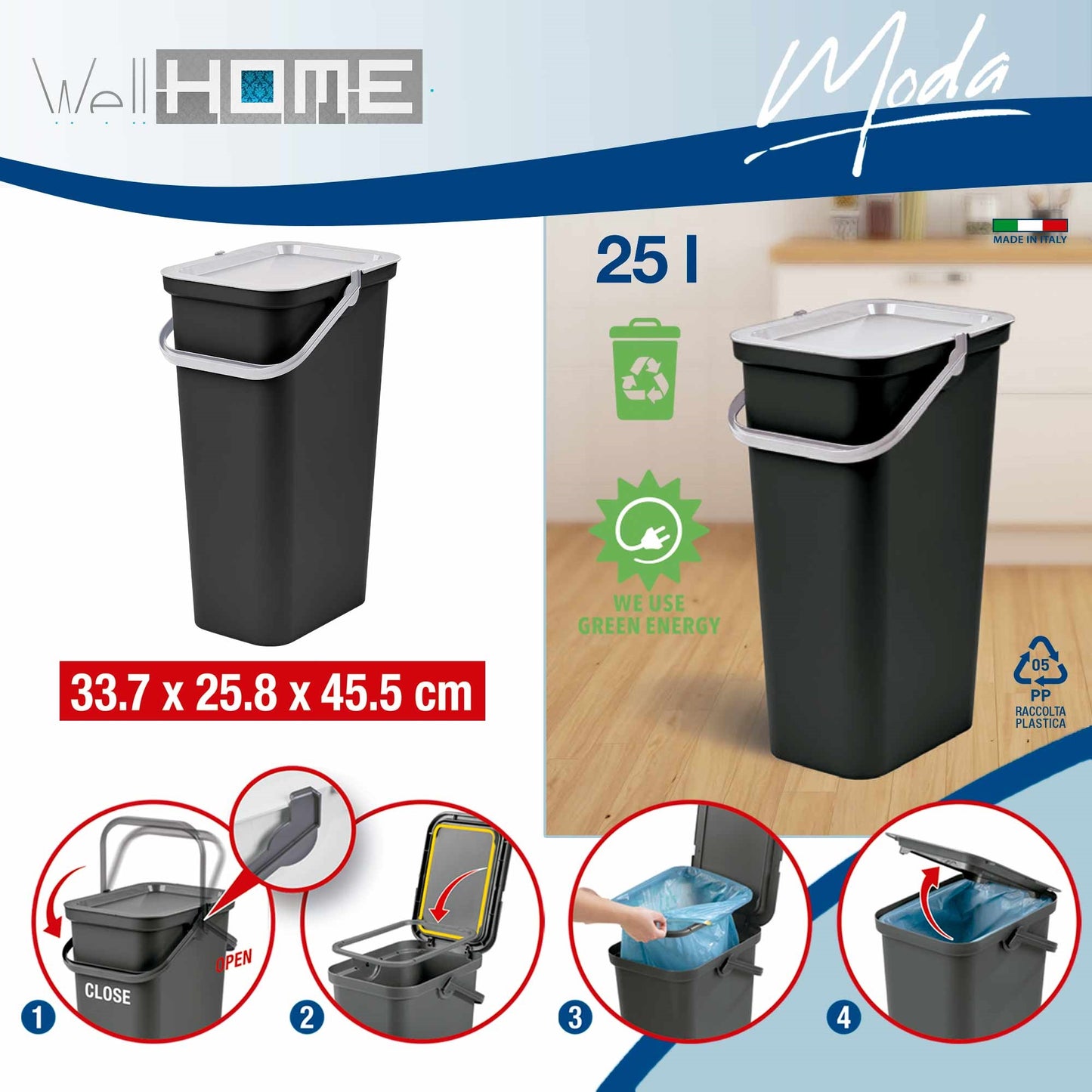 Set De 2 Papeleras moda 25l Con Asa Blanco Y Negro_1