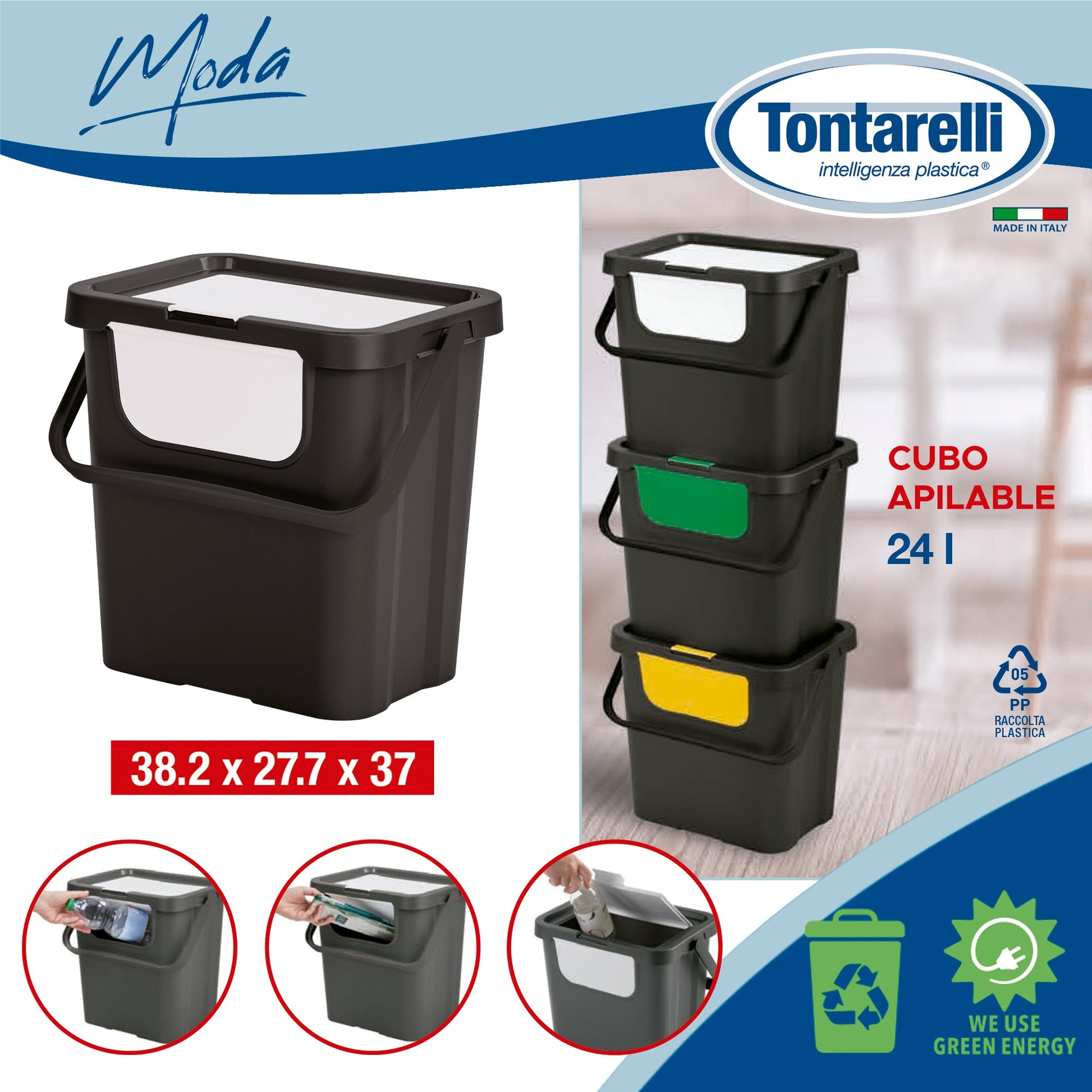 Papelera moda Doble 24l Con Asa Negro/blanco_1