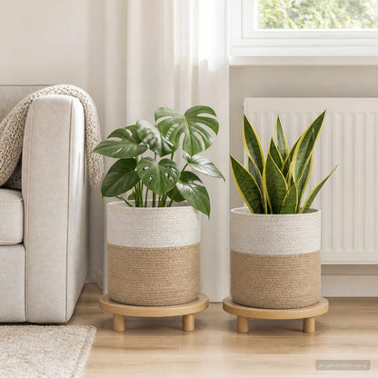 Set De Macetas De Planta 2 Uds. Natural Y Blanco Ø 28 X 28 Cm_1