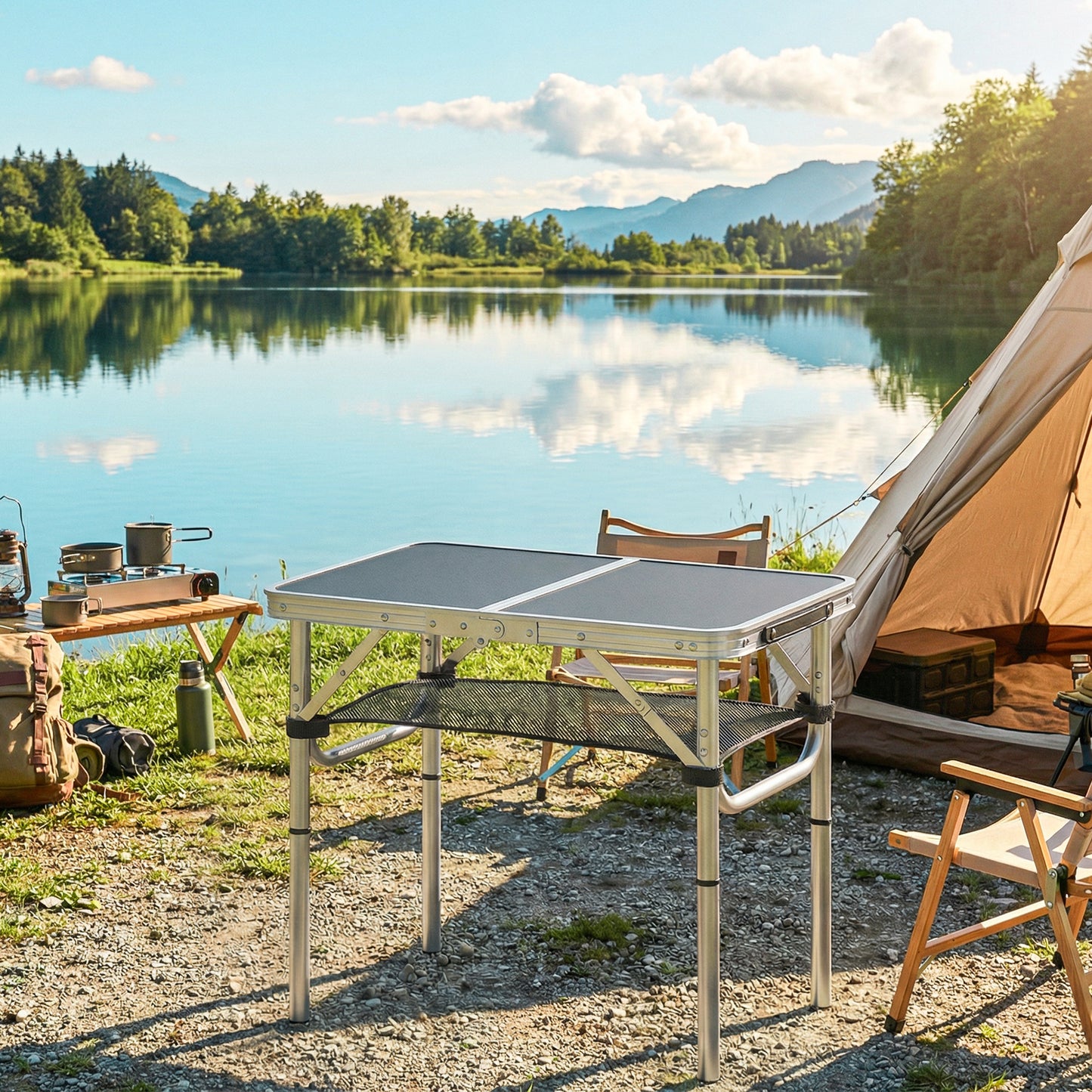 Outsunny Mesa Plegable Camping 60x40x60 Cm Altura Ajustable En 4 Niveles Negro_1