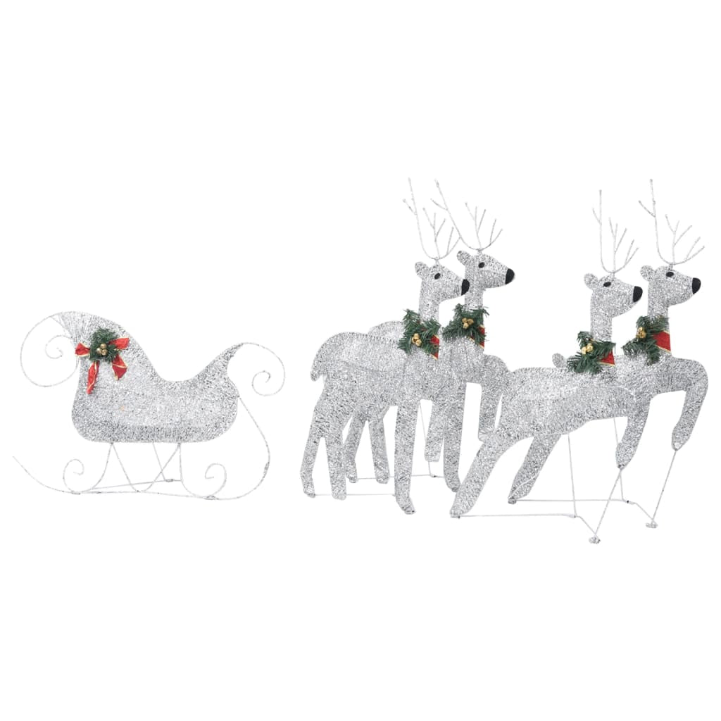Vidaxl Renos Y Trineo De Navidad De Exterior Con 100 Led Plateado_4