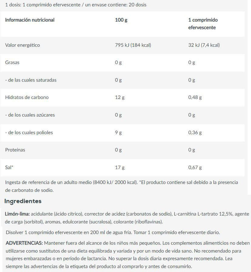 L-carnitina Efervescente 500mg - 20 Tabletas - Lima Limon - L-carnitina - Biotech Usa_5