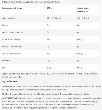 L-carnitina Efervescente 500mg - 20 Tabletas - Lima Limon - L-carnitina - Biotech Usa_5