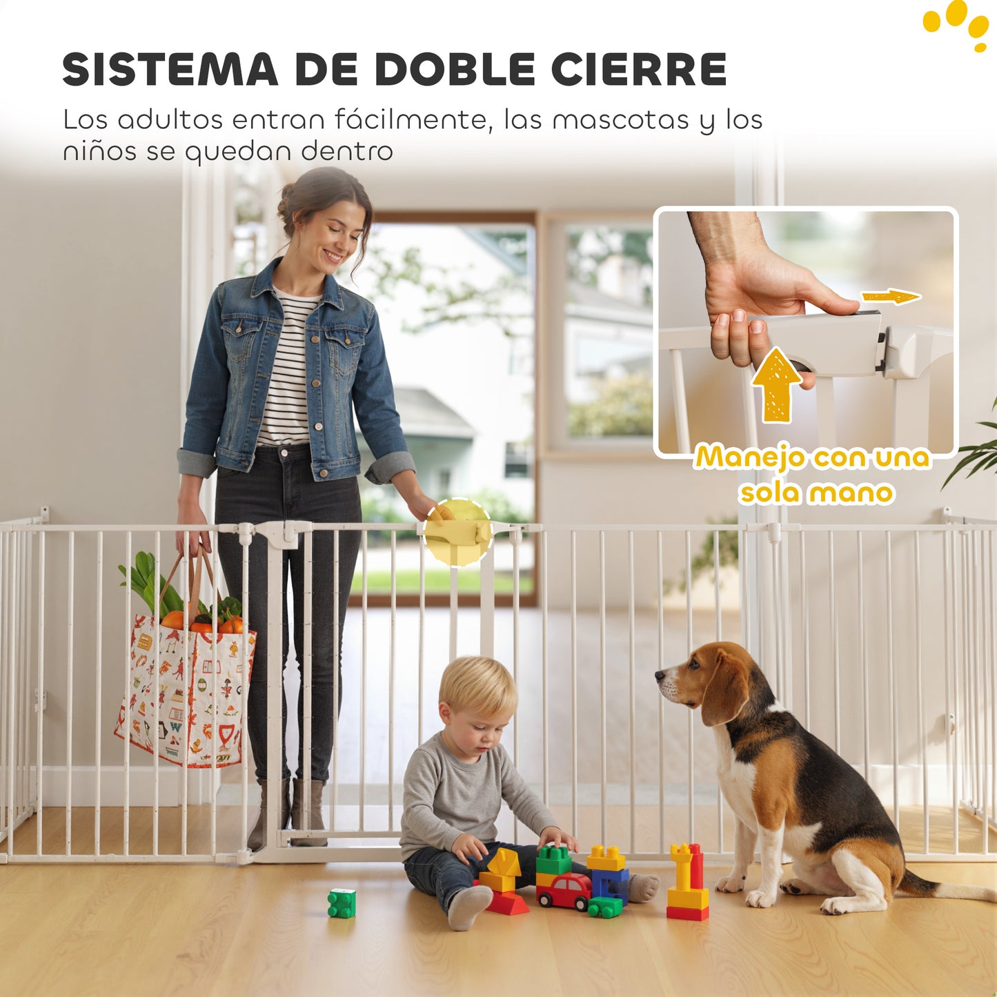Pawhut Barrera Para Perros Plegable Puerta Con Cierre Doble Blanco_5