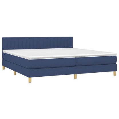 Cama Box Spring Con Colchón Y Led Tela Azul 200x200 Cm / Vetonek_4