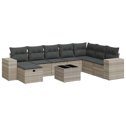 Set Muebles Jardín 9 Pzas Y Cojines Ratán Sintético Gris Claro / Vetonek_2