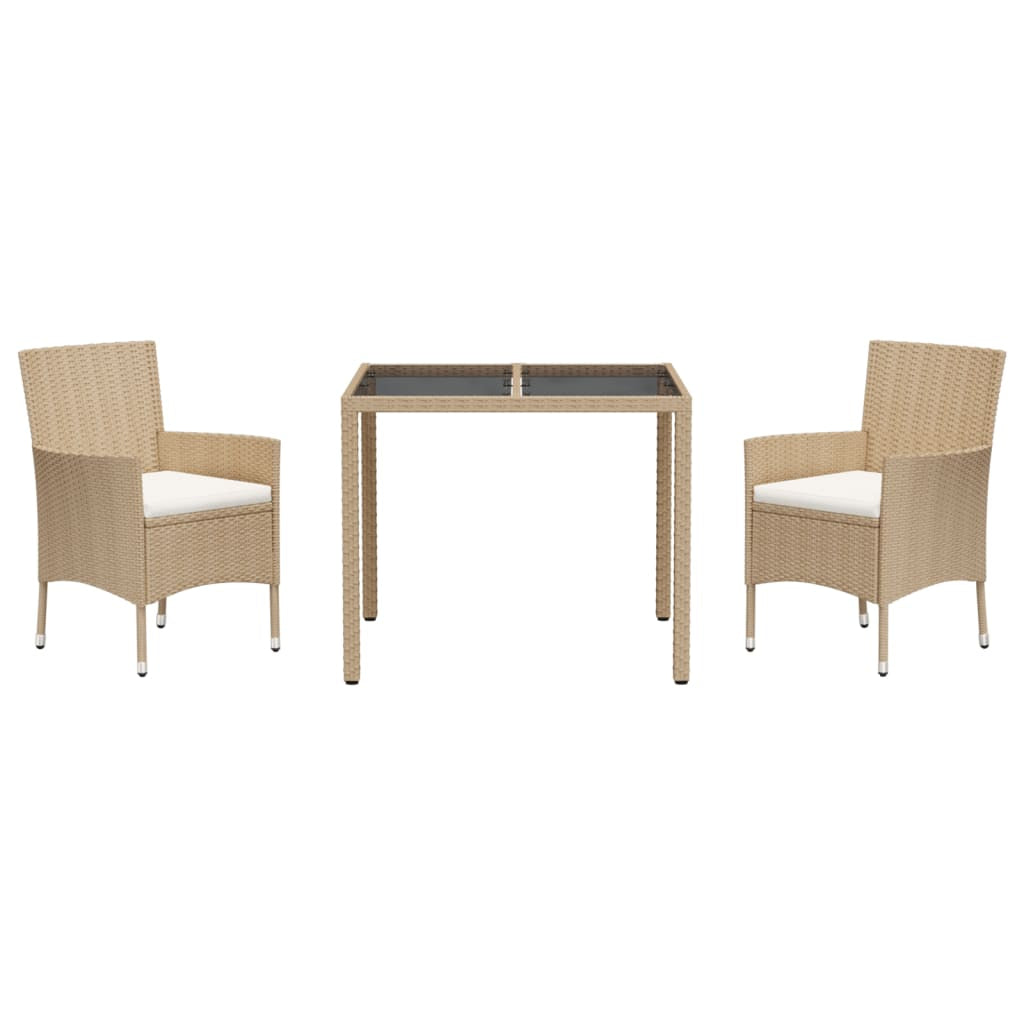 Vidaxl Set Comedor De Jardín 3 Pzas Con Cojines Ratán Sintético Beige_0