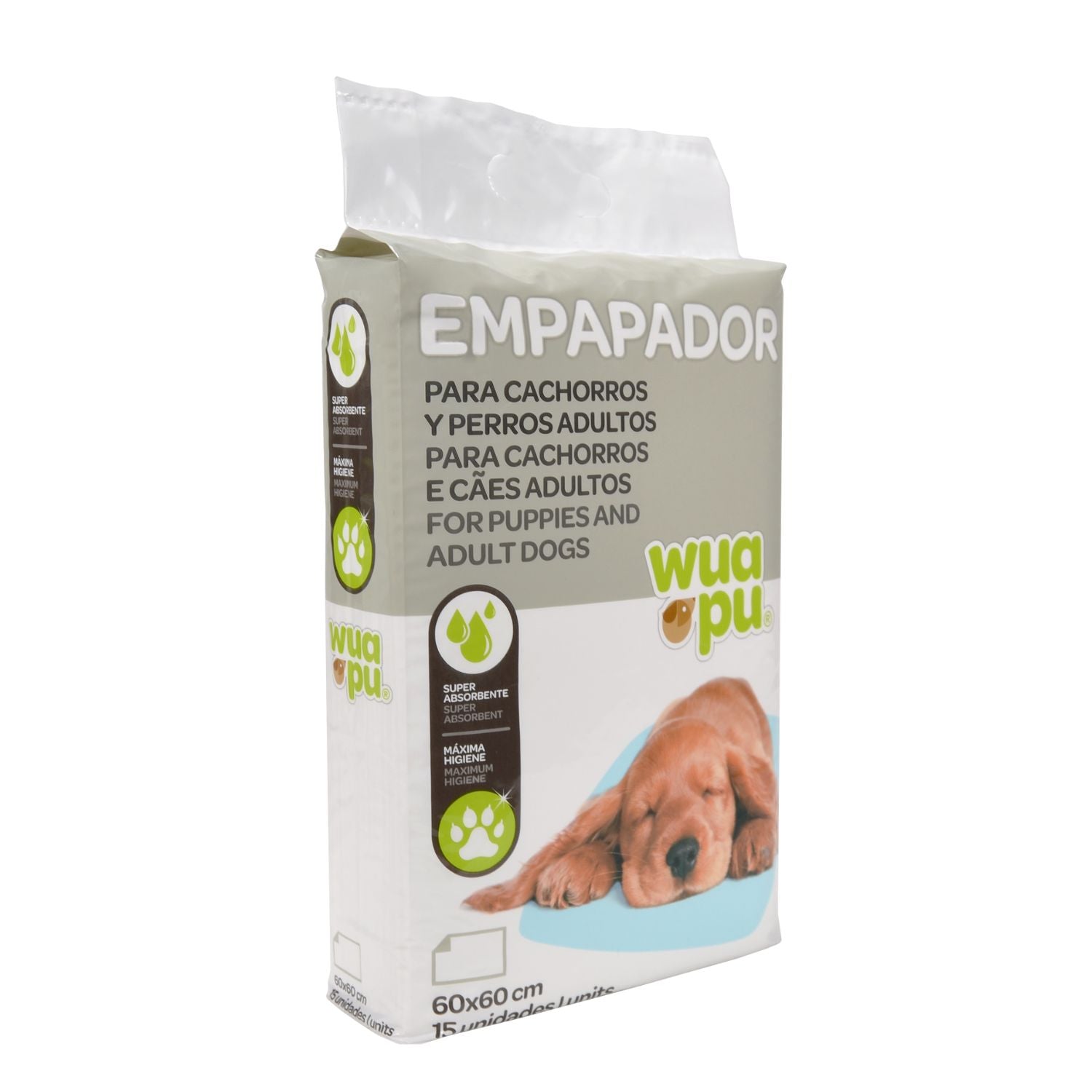 15 Empapadores Higiénicos Para Perro Wuapu, Gran Poder De Absorción. Talla M 60x60 Cm