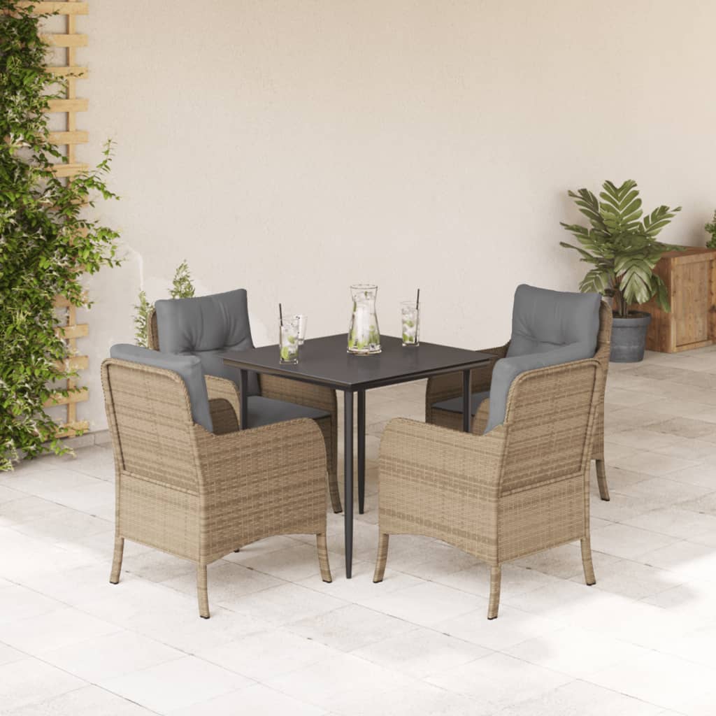 Set Comedor De Jardín 5 Pzas Con Cojines Ratán Sintético Beige / Vetonek_1