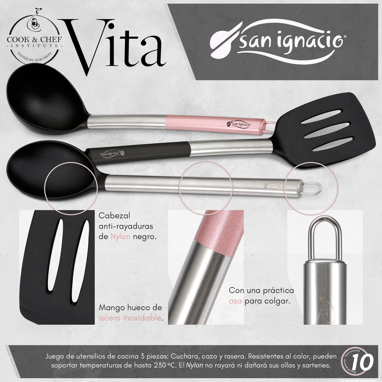 Set Sartenes 28x6.0 Cm Y Wok 28x8.0 Cm Aluminio Forjado, Aptas Para Inducción, Y Juego 3 Utensilios De Cocina Nylon San Ignacio Vita_4