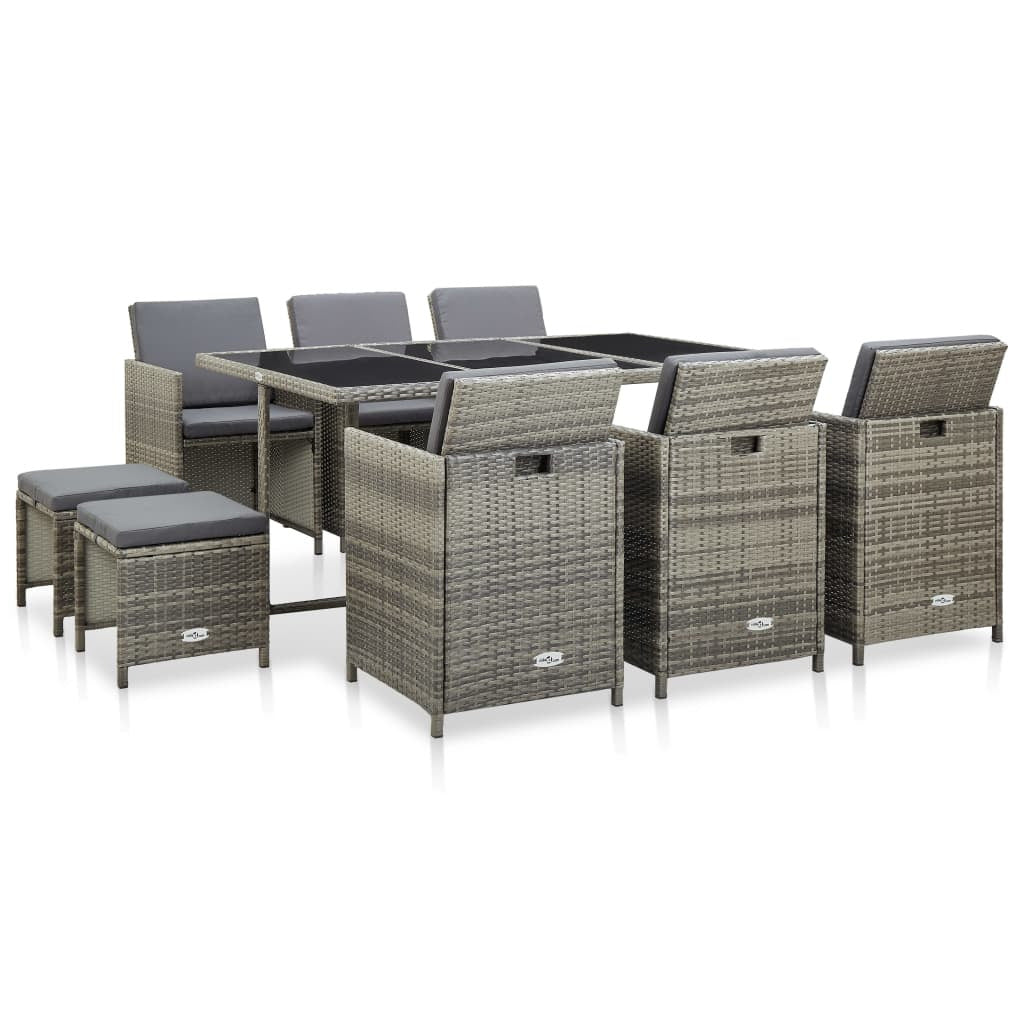 Vidaxl Set De Comedor De Jardín 11 Pzas Y Cojines Ratán Sintético Gris_0