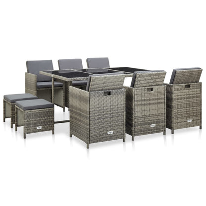 Vidaxl Set De Comedor De Jardín 11 Pzas Y Cojines Ratán Sintético Gris_0