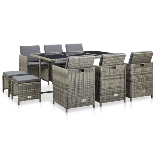 Vidaxl Set De Comedor De Jardín 11 Pzas Y Cojines Ratán Sintético Gris_0