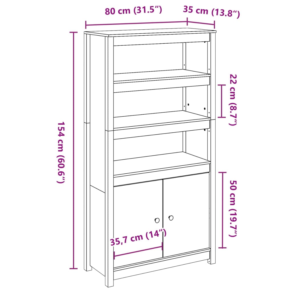 Aparador De Madera Maciza De Pino 80x35x154 Cm / Vetonek_4