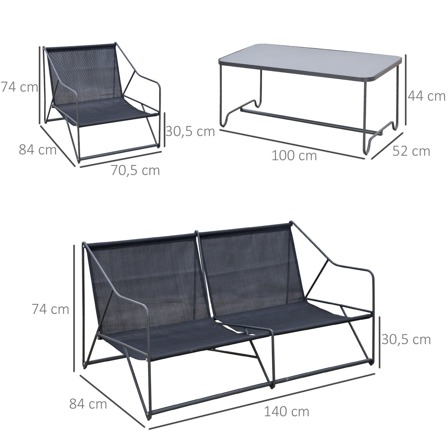 Outsunny Conjunto De Muebles De Jardín 4 Piezas Mesa 2 Sillones 1 Sofá Cojines_2