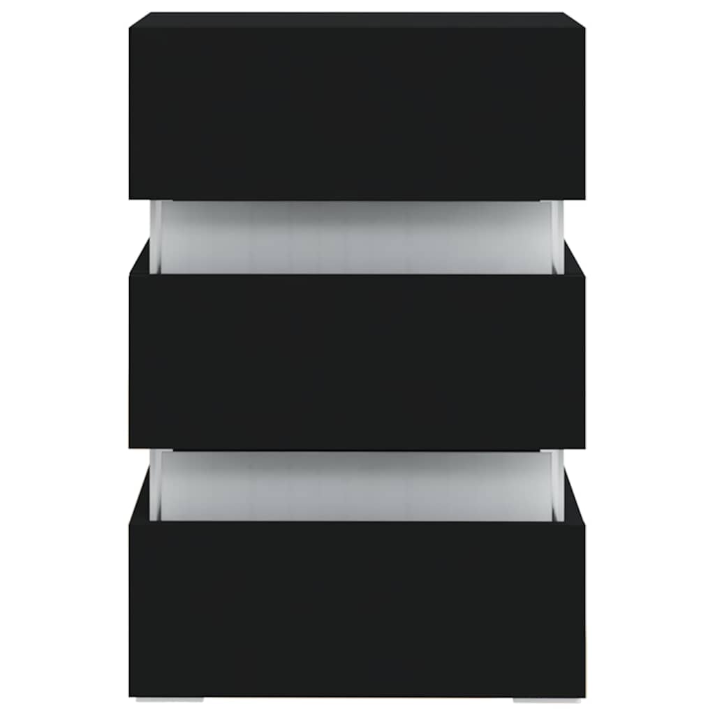 Mesita De Noche Luz Led Madera De Ingeniería Negra 45x35x67 Cm_3