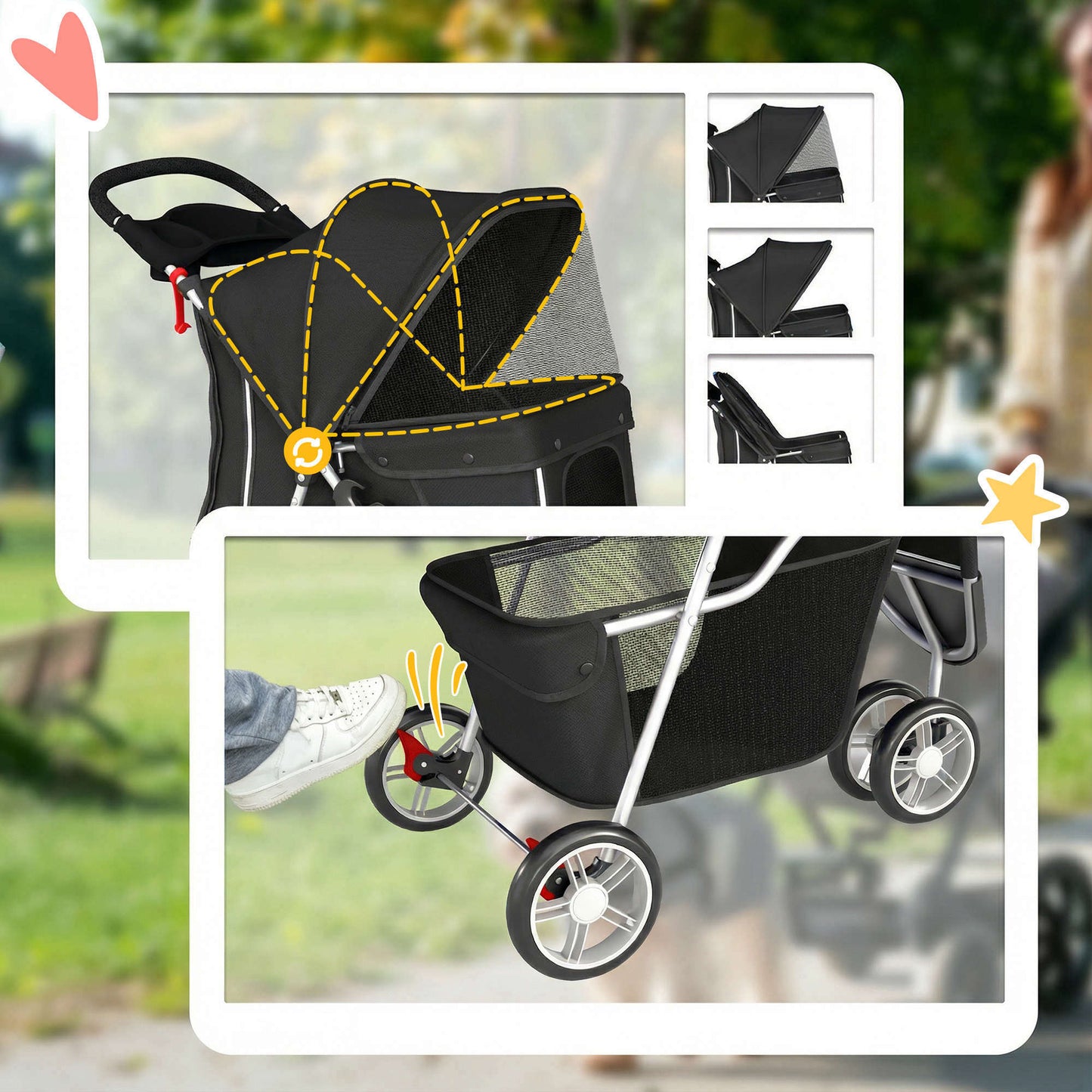 Pawhut Cochecito Para Perros Plegable Con Cesta De Almacenaje 77x44x102 Cm Negro_3