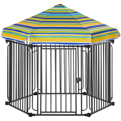 Pawhut Parque Para Perros 6 Vallas De Metal 61x76cm Con Techo Hexagonal Y Puerta_0