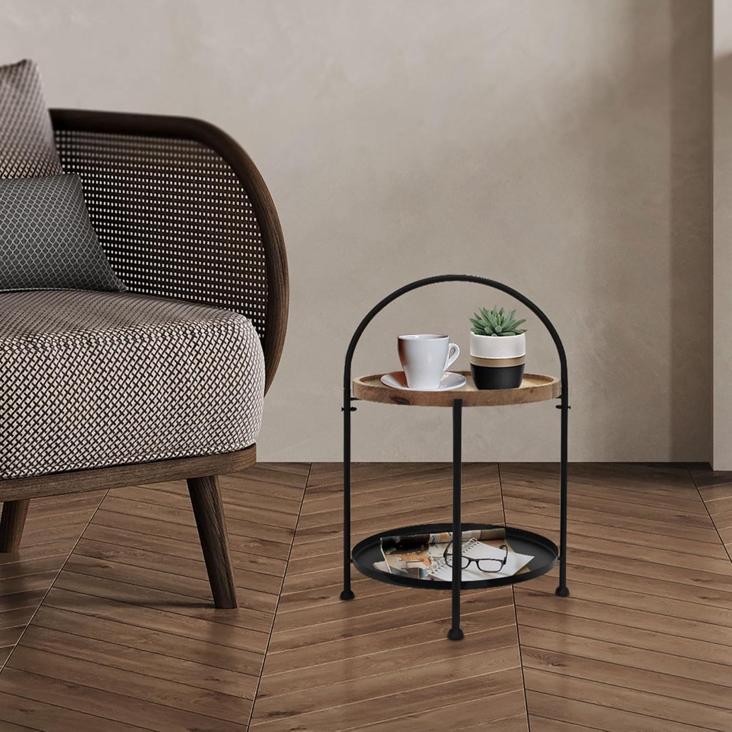 Well Home Mesa Auxiliar Con Dos Bandejas Color Negro Ø39x55cm