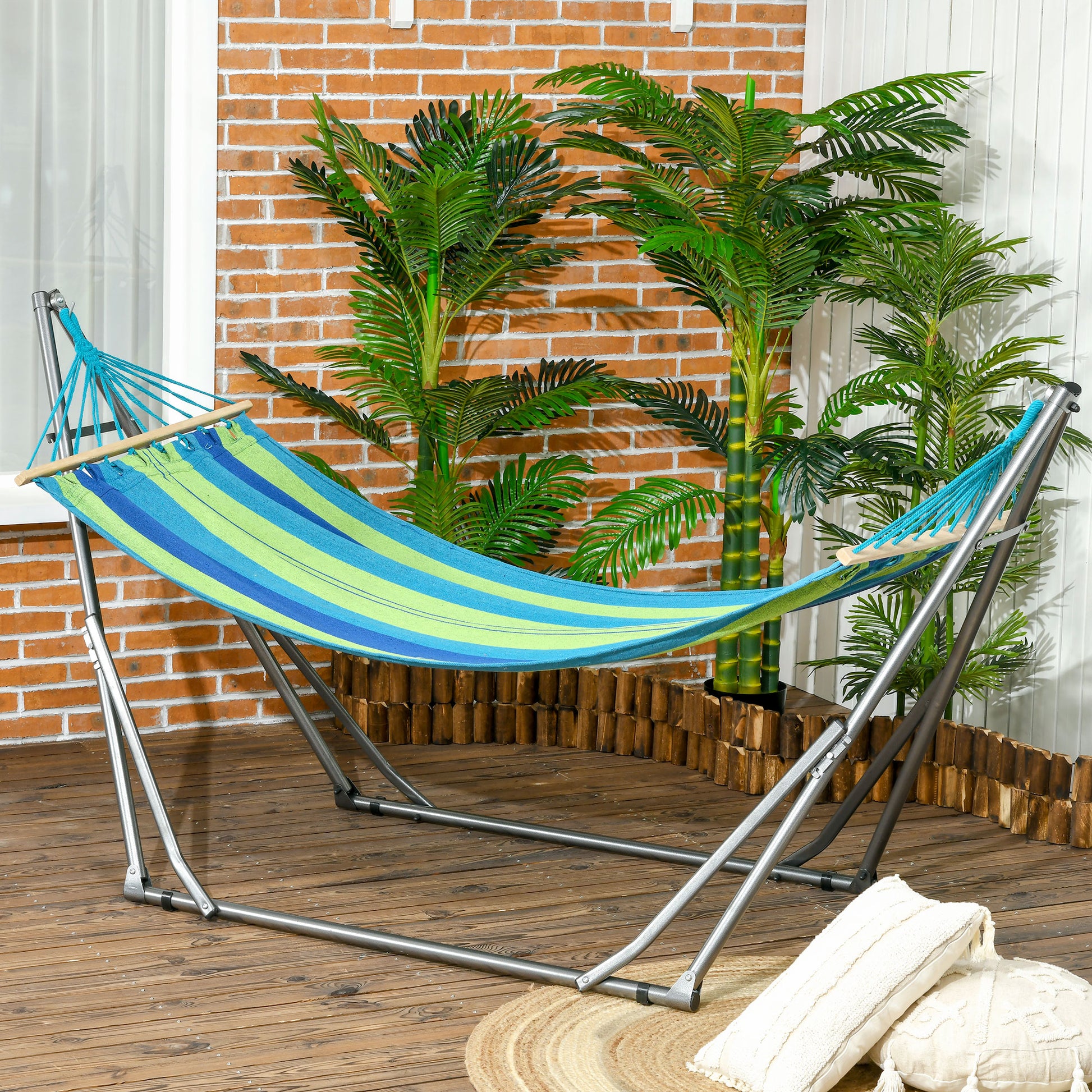 Outsunny Hamaca Con Soporte Plegable 2 En 1 Tendedero Con Barra 270x100x94 Cm_1