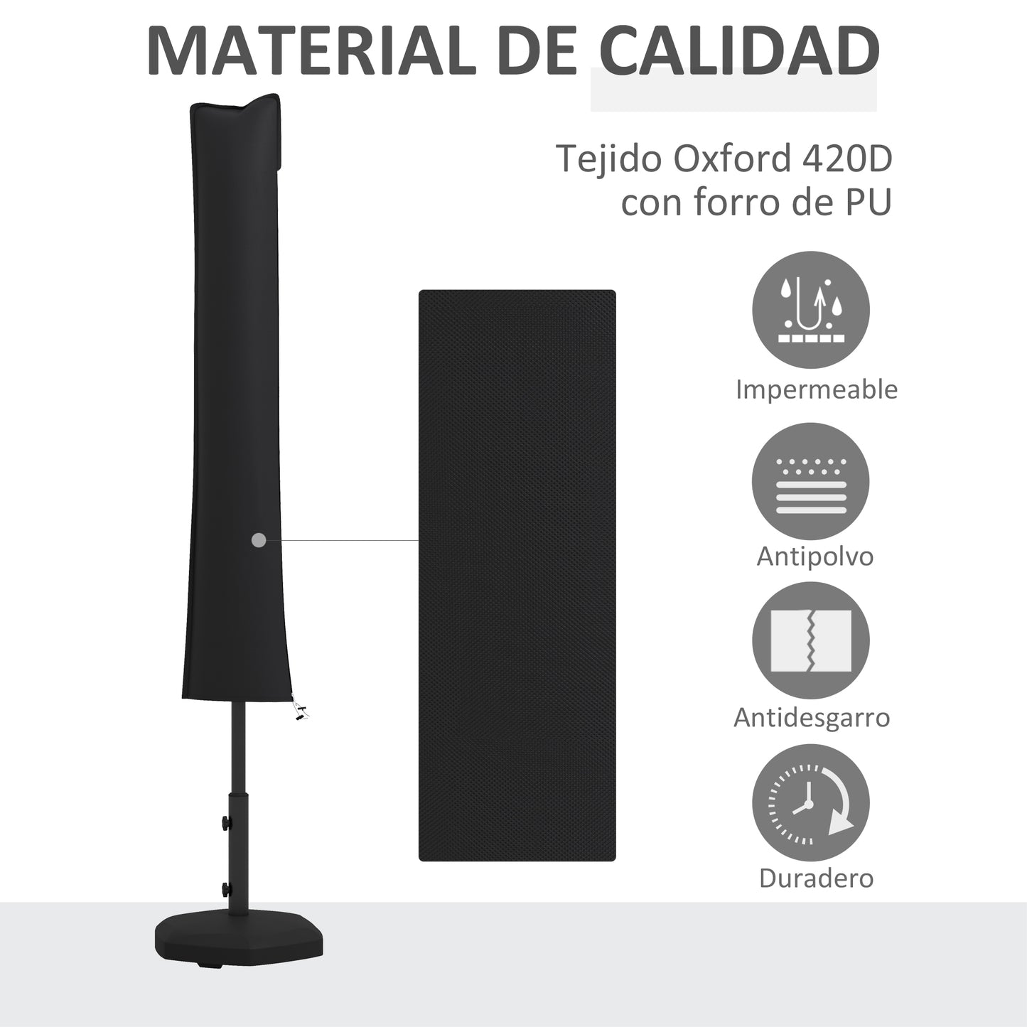 Outsunny Funda Para Sombrilla De Jardín Impermeable Tela Oxford 420d Negro_3