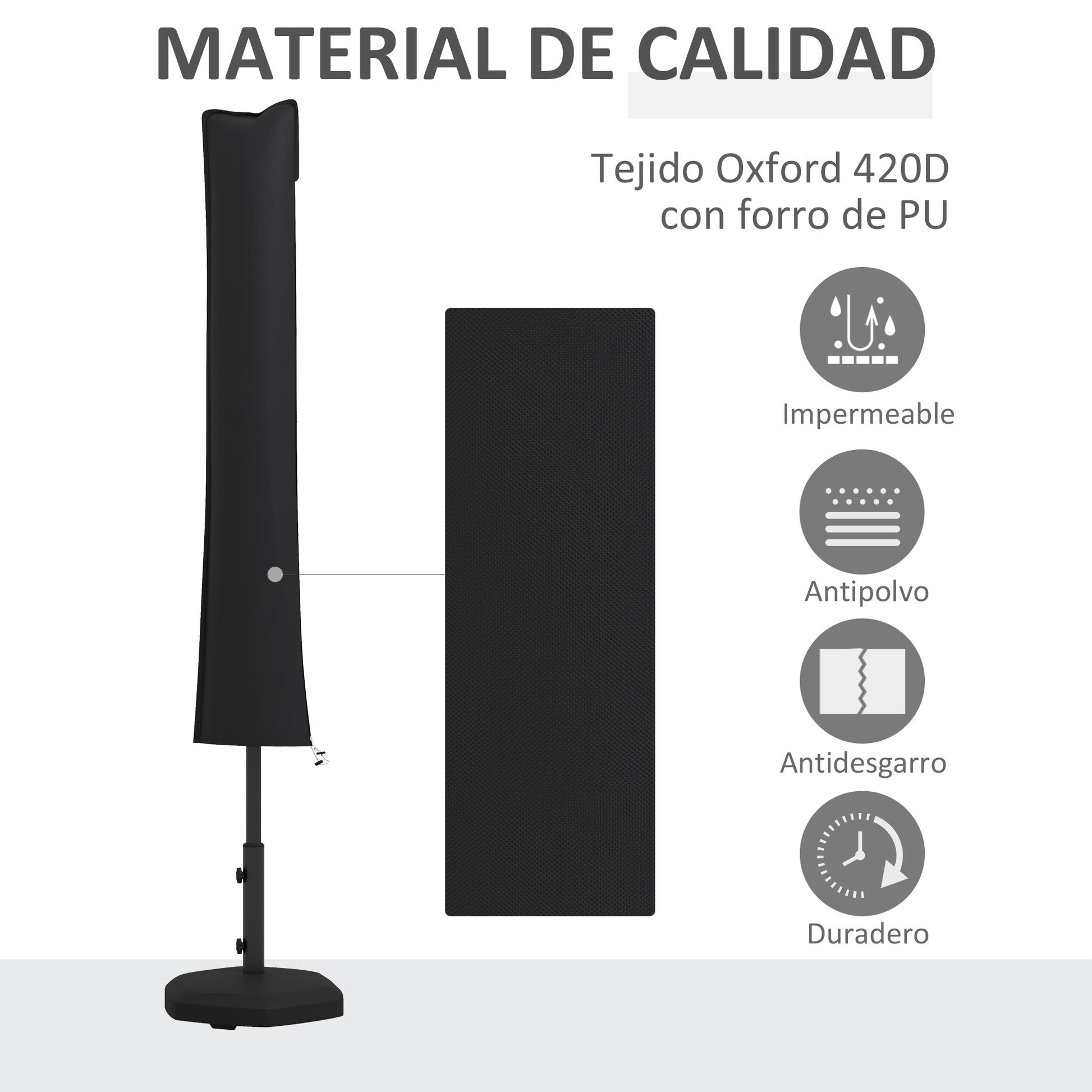 Outsunny Funda Para Sombrilla De Jardín Impermeable Tela Oxford 420d Negro_3