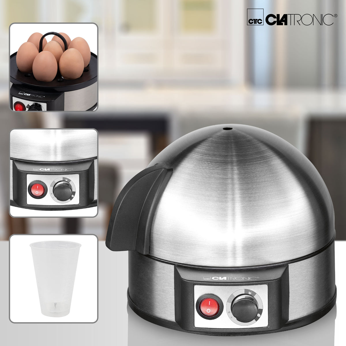 Cuece Huevos Eléctrico, 7 Huevos Cocidos, Ajuste Eléctronico Cocción, Soporte Extraíble Clatronic Ek3321 Negro/plata_3