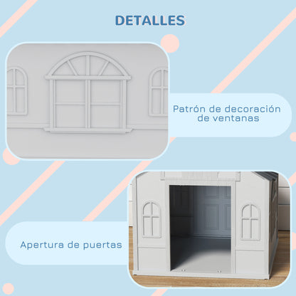 Pawhut Caseta Para Perros 65x75,7x63 Cm Con Patrón De Ventana Gris Y Blanco_5