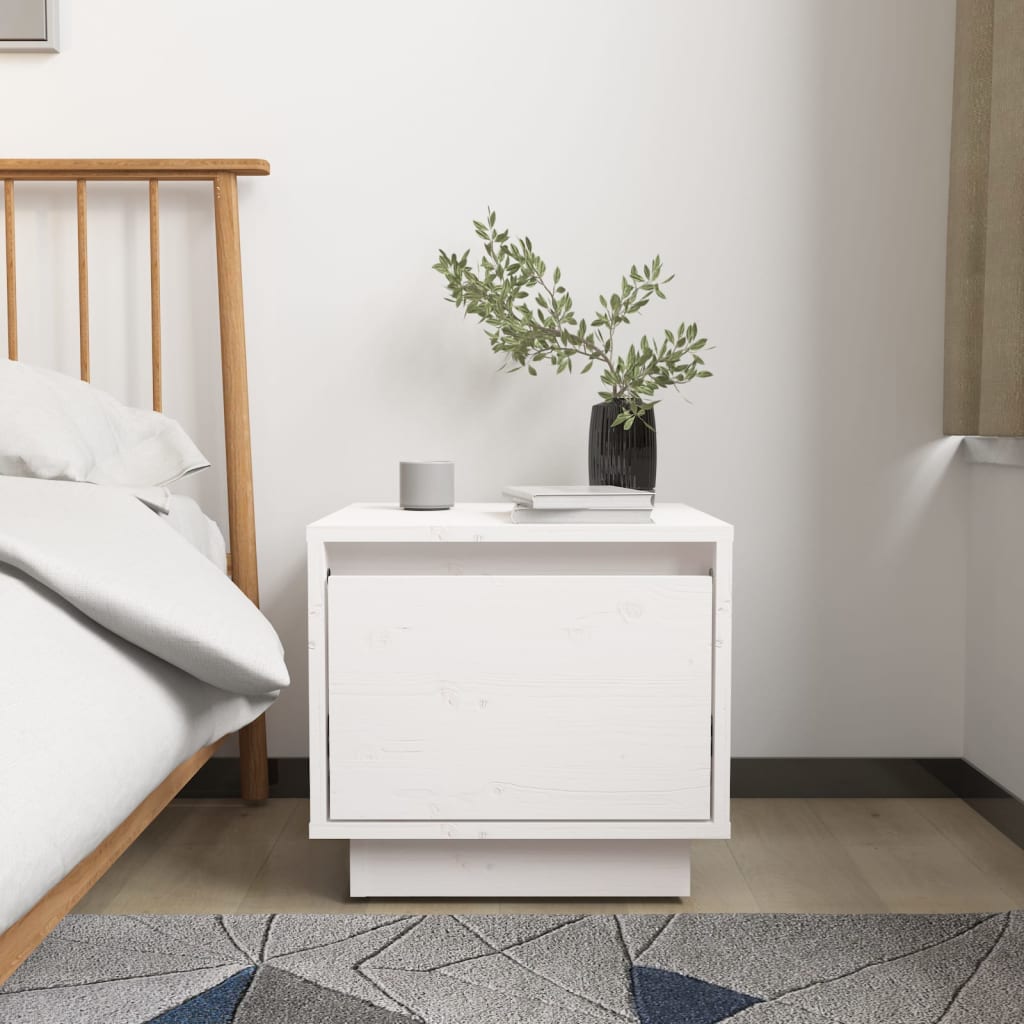 Mesitas De Noche 2 Uds Madera Maciza De Pino Blanco 35x34x32 Cm_1