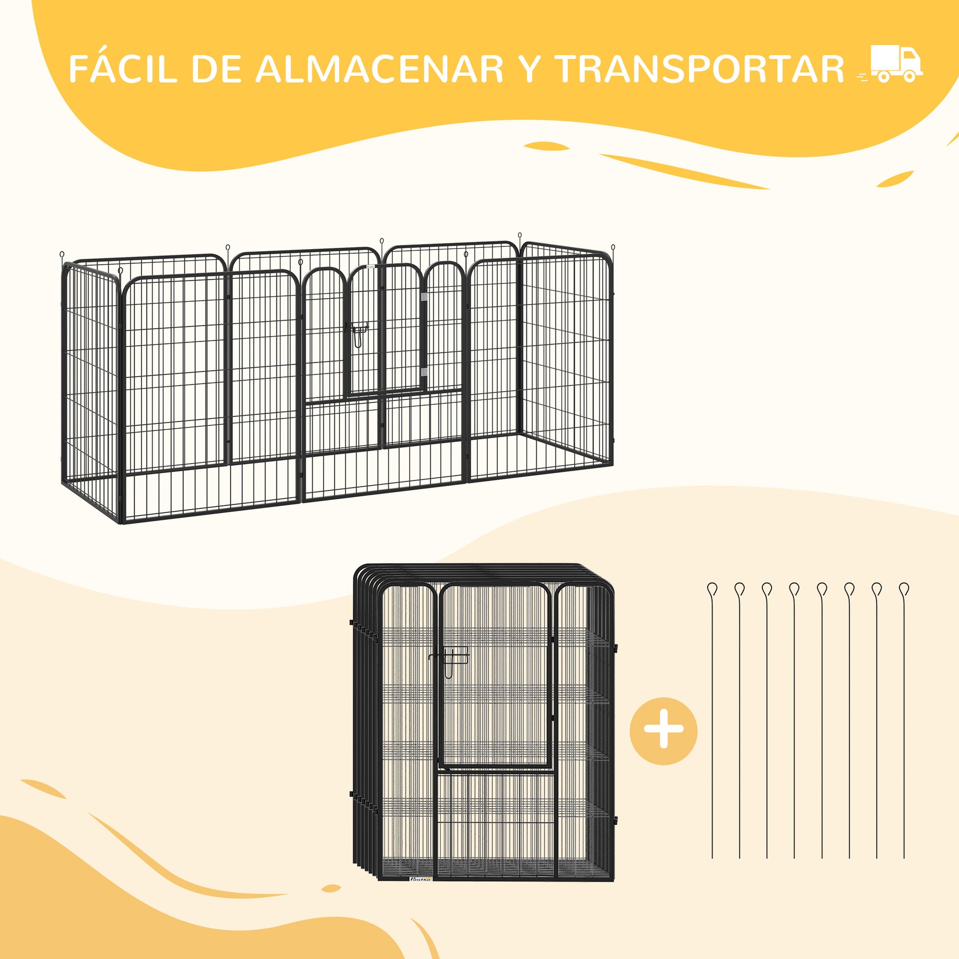 Pawhut Parque Para Mascotas 8 Vallas 80x100 Cm Corral Plegable Puerta Y Doble_5