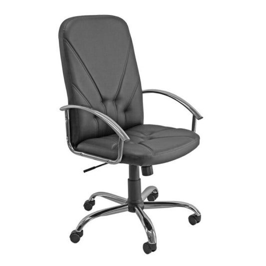 Sillón Dirección  Unisit Dante Cuero Negro Base Cromada_0