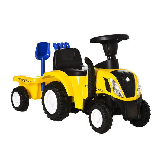Homcom Tractor Con Remolque Para Niños 12-36 Meses Con Faros Pala Y Rastrillo_0